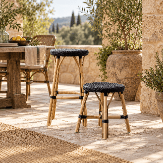 Tabouret haut 68 cm en rotin naturel et résine tressée Simone