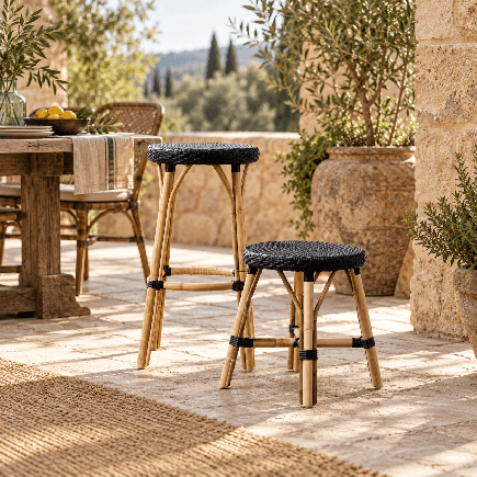Tabouret haut 68 cm en rotin naturel et résine tressée Simone