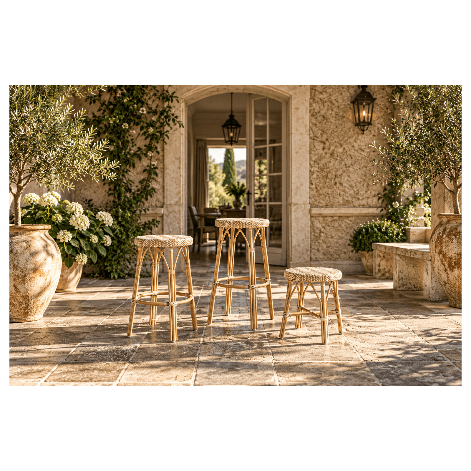 Tabouret haut 68 cm en rotin naturel et résine tressée Simone Tabouret haut 68 cm en rotin naturel et résine tressée Simone