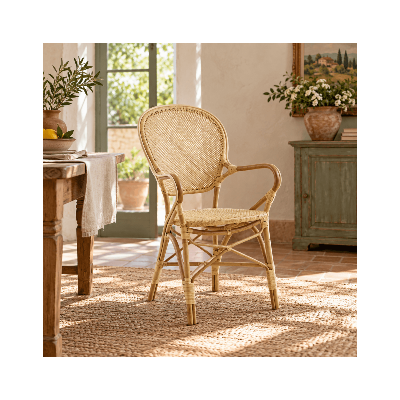 Fauteuil en rotin naturel type médaillon, Rossini