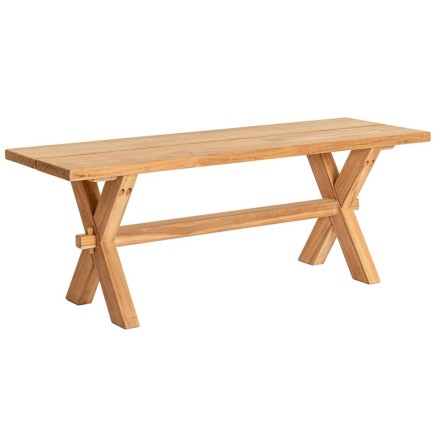 Banc en teck massif pieds croisés, 120 cm, Plank