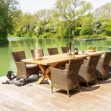 Table en teck massif pieds croisés, 240 ou 300 cm, Plank