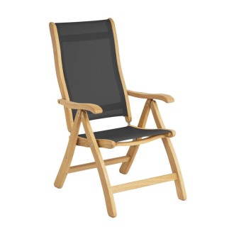 Fauteuil multiposition en bois de roble et tissu ton charcoal