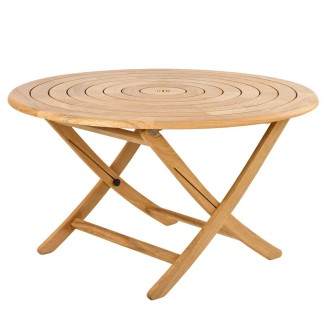 Table de jardin pliante et ronde 130 cm en bois massif, haut de gamme