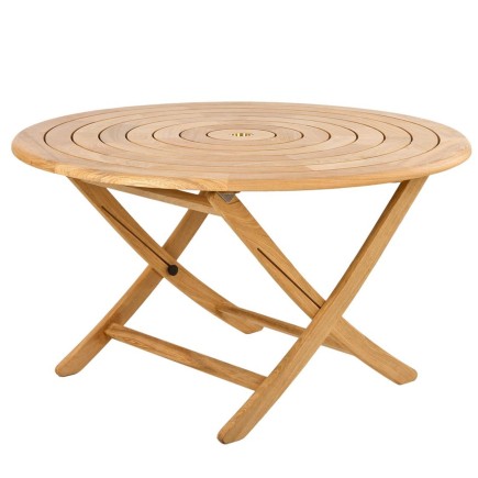 Table de jardin pliante et ronde 130 cm en bois massif, haut de gamme