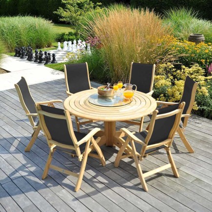 Table de jardin ronde en bois, d 145 ou 175 cm, haut de gamme