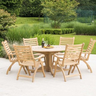 Table de jardin ronde en bois, d 145 ou 175 cm, haut de gamme