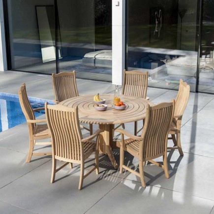 Table de jardin ronde en bois, d 145 ou 175 cm, haut de gamme