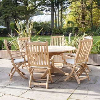 Table de jardin ronde en bois, d 145 ou 175 cm, haut de gamme