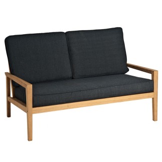 Canapé lounge, salon de jardin, en bois avec coussin noir, haut de gamme