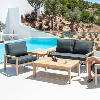 Canapé salon de jardin en bois avec coussin noir,haut de gamme