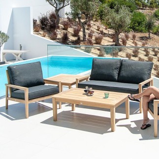 Fauteuil de salon de jardin en bois avec coussin noir, haut de gamme