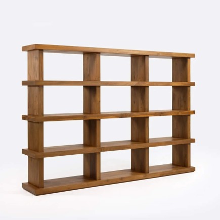Bibliothèque de 5 longues étagères en teck 210x146 cm
