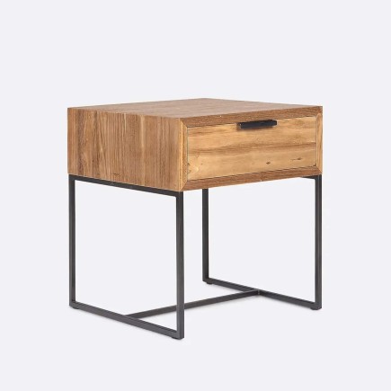 Petite table en teck et métal avec tiroir 40x40 cm Banjar