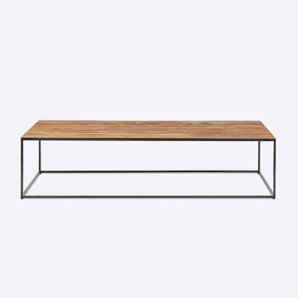 Table basse en métal et plateau en teck ancien 120x60 cm, Erosion