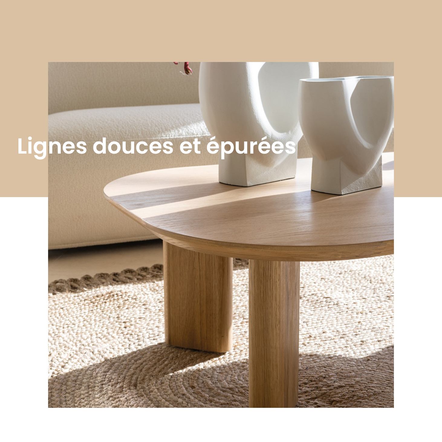 Table basse Simona en chêne clair Blanc d'Ivoire