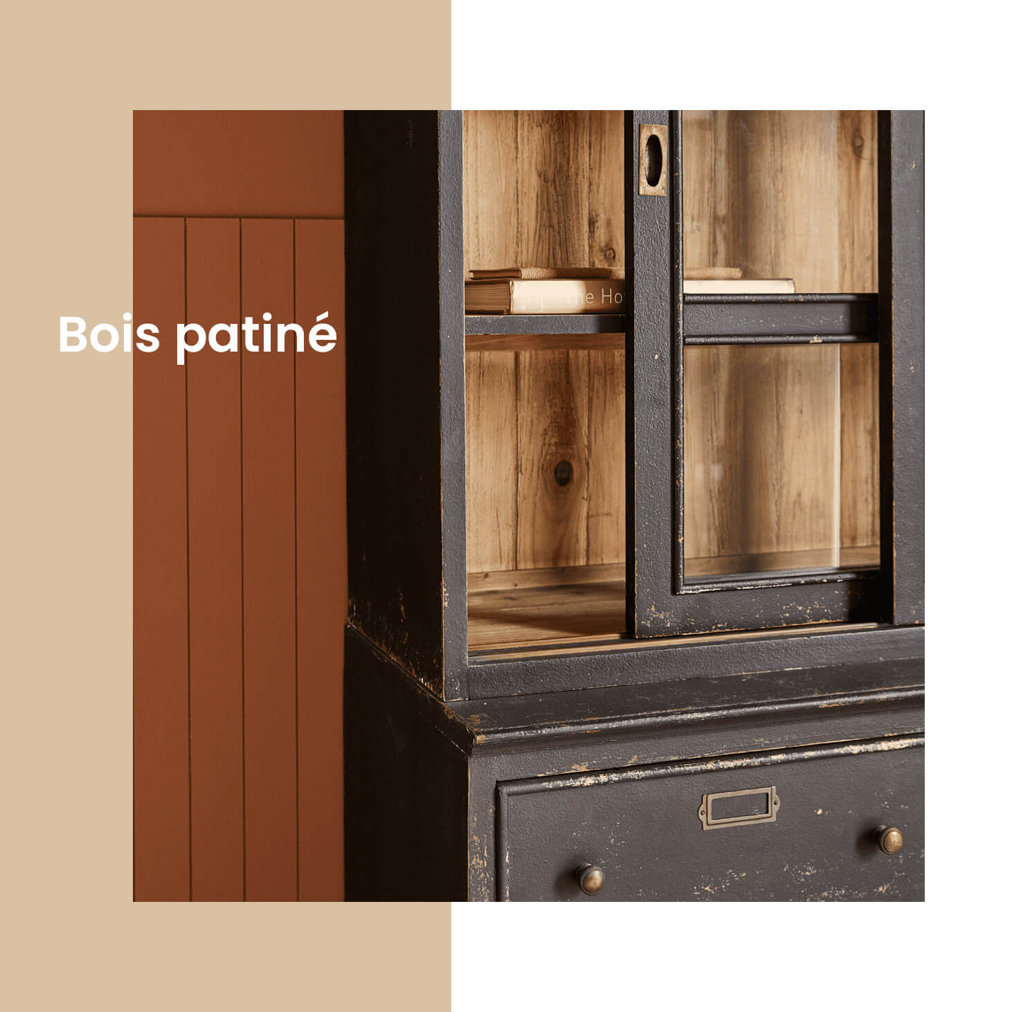 Bibliothèque Amsterdam en bois patiné Signature